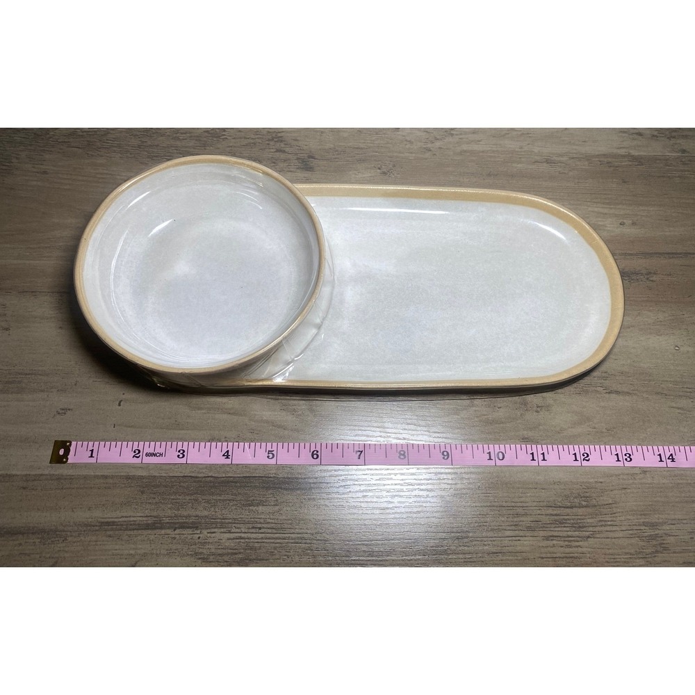 NEW Threshold Divided Serving Dish Bowl Tray White Tan Bamboo Melamine Appetizer - Picture 3 of 6